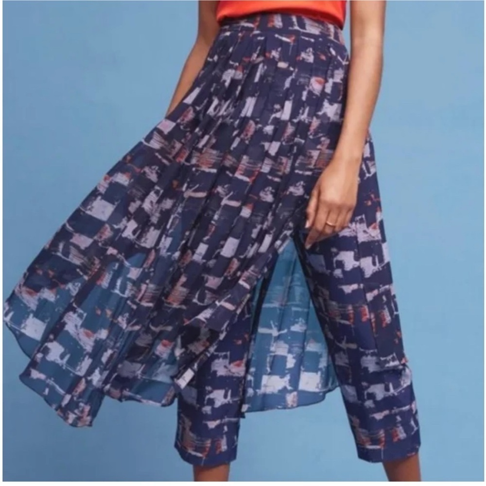Anthropologie HD in Paris Multi Color Skirted Pant Abstract Print Sz 2